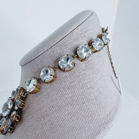 Vintage Ann Taylor Faceted Crystal Rhinestone Flower Statement Necklace - Picture 4 of 6